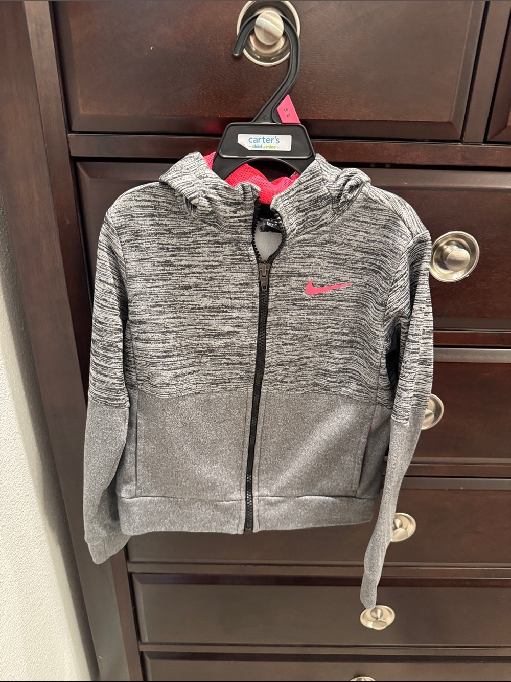 Nike Kids Heather Gray Zip Hoodie with Pink Swoosh